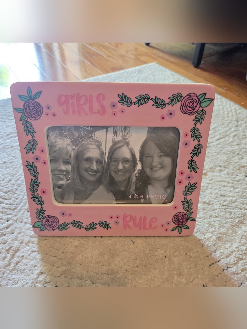 Girls rule floral picture frame 4x6 - pink